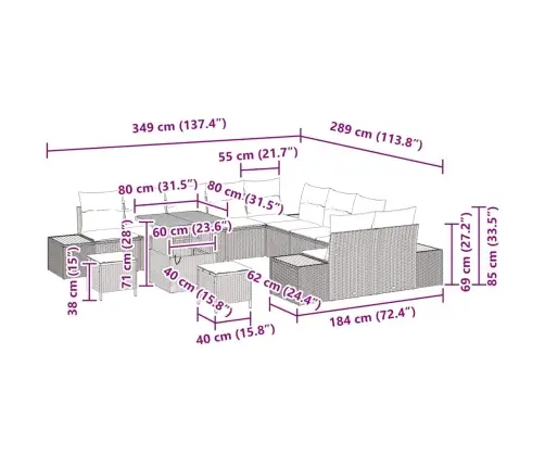 13 Gabalu Dārza Dīvāna Komplekts Ar Spilveniem Melns Polietilēna Rattan Akācija Vidaxl