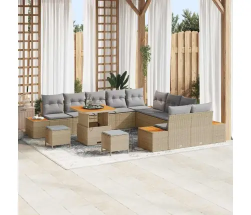 Sodo Sofų Rinkinys Su Pagalve 13 Pcs Smėlio Poli Ratanas