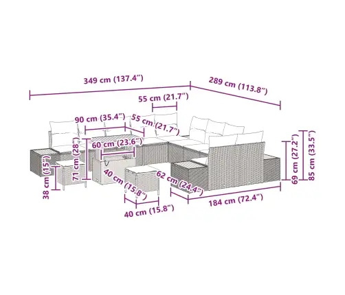13 Daļu Dārza Dīvānu Komplekts Ar Spilveniem Melns Polietilēna Rotangpalma Akācija Vidaxl