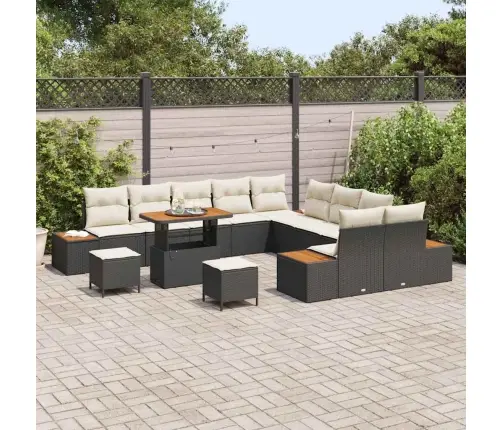 13 Daļu Dārza Dīvānu Komplekts Ar Spilveniem Melnais Polirotangs Akācija Vidaxl