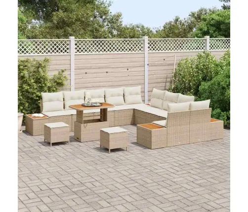 13 Gab. Dārza Dīvānu Komplekts Ar Spilveniem Bēšs Poli Rotangpalma Akācija Vidaxl