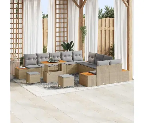 Sodo Sofų Rinkinys 13 Pcs Smėlio Poliratanas