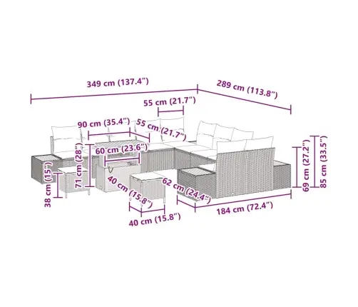 Sodo Sofų Rinkinys 13 Pcs Smėlio Poliratanas