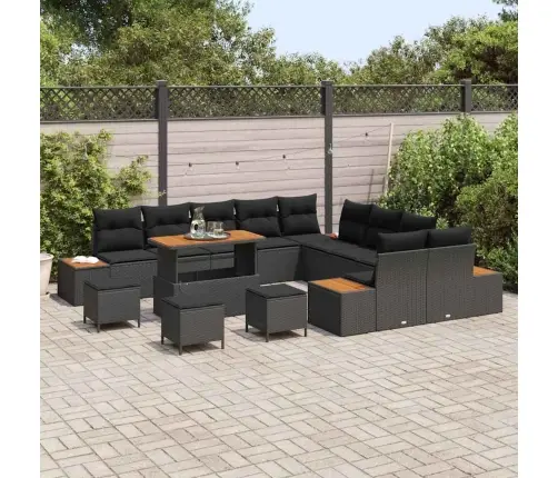 14 Gab. Dārza Dīvānu Komplekts Ar Spilveniem Melnā Poliratanā Vidaxl