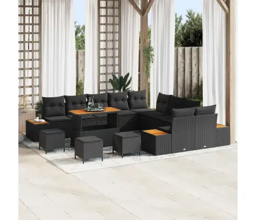 14 Gab. Dārza Dīvānu Komplekts Ar Spilveniem Melnā Poliratanā Vidaxl