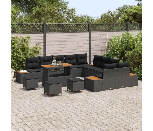 14 Gab. Dārza Dīvānu Komplekts Ar Spilveniem Melnā Poliratanā Vidaxl