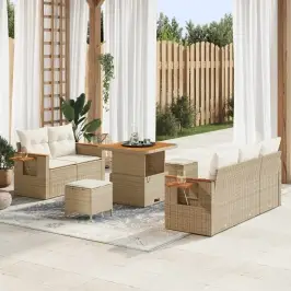 Sodo Sofų Rinkinys 8 Pcs Smėlio Poliratanas
