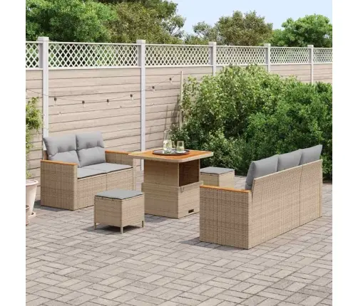 8 Daļu Dārza Dīvānu Komplekts Ar Spilveniem Bēša Poli Rattan Un Akāciju Vidaxl