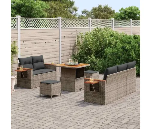 Sodo Sofų Rinkinys 8 Pcs Pilka Poliratanas
