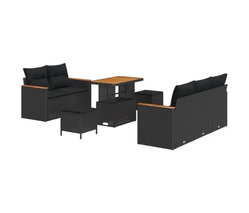 8 Gabalu Dārza Dīvānu Komplekts Ar Spilveniem Melnās Poli Rotangpalmas Akāciju Vidaxl