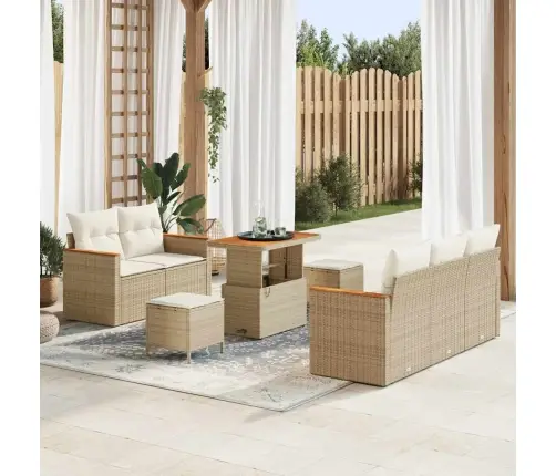 8 Gabalu Dārza Sofa Komplekts Ar Spilveniem Bēšā Poli Rotangpalma Vidaxl