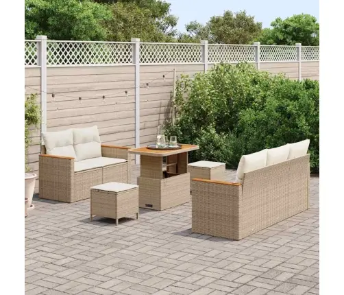 8 Gabalu Dārza Sofa Komplekts Ar Spilveniem Bēšā Poli Rotangpalma Vidaxl