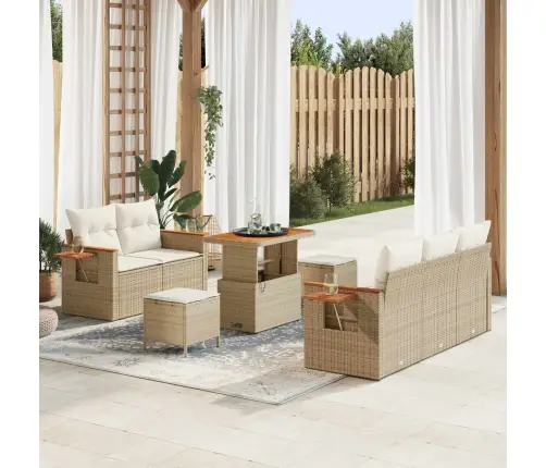 8 Gabalu Dārza Sofa Komplekts Ar Spilveniem Bēšā Poli Rotangpalma Vidaxl
