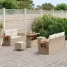 8 Gabalu Dārza Sofa Komplekts Ar Spilveniem Bēšā Poli Rotangpalma Vidaxl