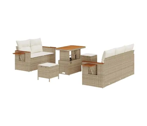 8 Gabalu Dārza Sofa Komplekts Ar Spilveniem Bēšā Poli Rotangpalma Vidaxl