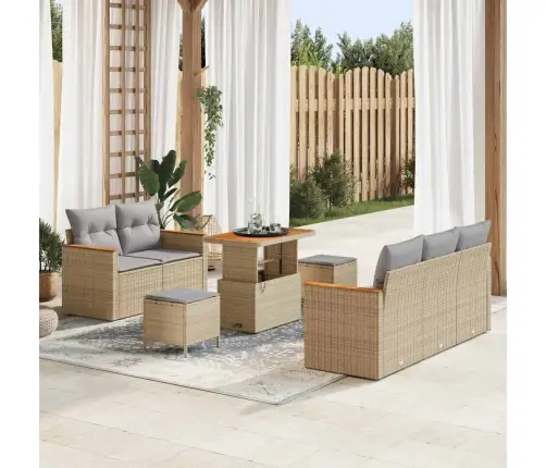 8 Daļu Dārza Dīvāna Komplekts Ar Spilveniem Bēšs Polietilēna Rotangpalma Akācija Vidaxl