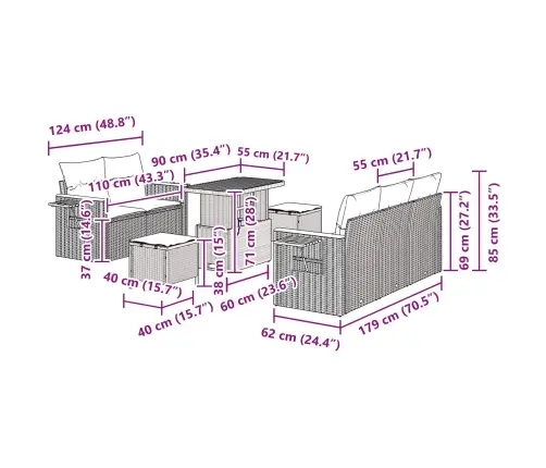 Aia Diivanikomplekt 8 Pcs Beež Polürotang