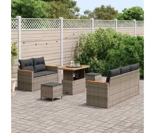 8 Daļu Dārza Dīvānu Komplekts Ar Spilveniem Pelēka Poli Rotangpalmas Acakā Vidaxl