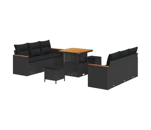 Sodo Sofų Rinkinys 9 Pcs Juoda Poliratanas