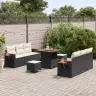 9 Gabalu Dārza Sofa Komplekts Ar Spilveniem Melnā Poli Rotangpalmas Akācijas Vidaxl