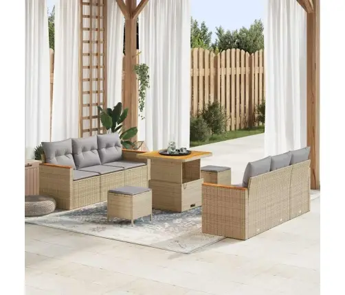 9 Daļu Dārza Dīvānu Komplekts Ar Spilveniem Bēšs Poli Rotangpalma Akācija Vidaxl