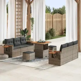 Sodo Sofų Rinkinys 9 Pcs Pilka Poliratanas