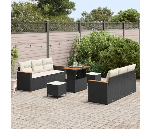 Sodo Sofų Rinkinys Su Pagalve 9 Pcs Juoda Poli Ratanas