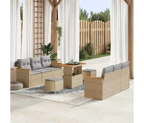 9 Gabalu Dārza Dīvānu Komplekts Ar Spilveniem Bēšs Poli Rotangpalma Akācija Vidaxl