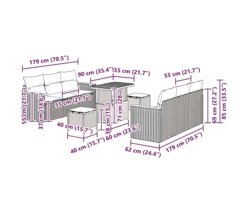 Aia Diivanikomplekt 9 Pcs Hall Polürotang