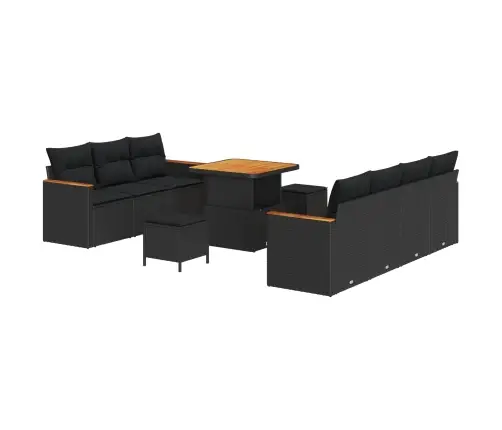 Sodo Sofų Rinkinys 10 Pcs Juoda Poliratanas