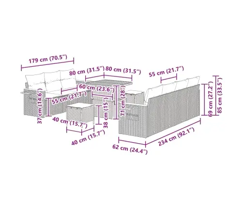 Aia Diivanikomplekt 10 Pcs Beež Polürotang