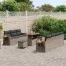 10 Gabalu Pelēks Dārza Dīvāna Komplekts Ar Spilveniem Poli Rattan Akāciju Vidaxl