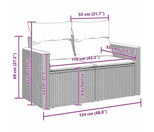Sodo Sofų Rinkinys Su Pagalve 10 Pcs Pilka Poli Ratanas