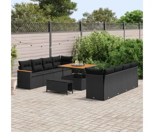11 Gabalu Dārza Dīvānu Komplekts Ar Spilveniem Melnā Polirattan Vidaxl
