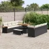 Sodo Sofų Rinkinys 11 Pcs Juoda Poliratanas