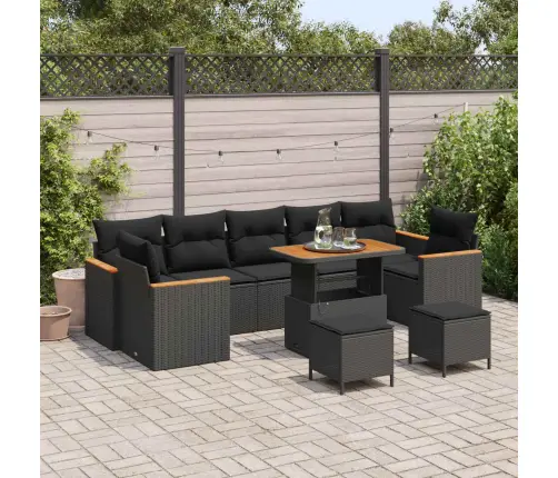 10 Gabalu Dārza Sohā Komplekts Ar Spilveniem Melnā Polietilēna Rotangpalmas Akācijas Vidaxl