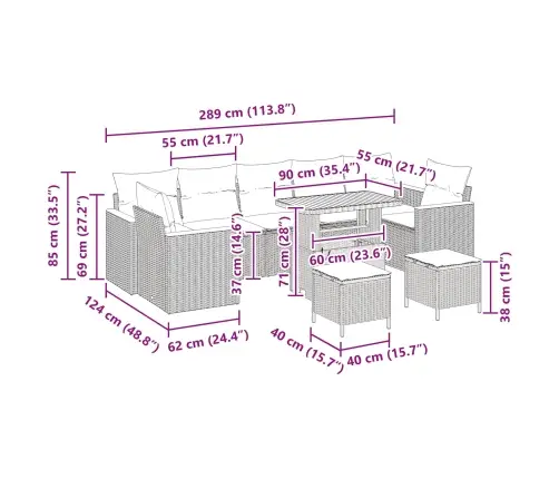 10 Gabalu Dārza Sohā Komplekts Ar Spilveniem Melnā Polietilēna Rotangpalmas Akācijas Vidaxl