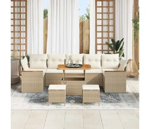 10 Gabalu Dārza Dīvānu Komplekts Ar Spilveniem Bēšs Poli Rotangpalma Akācija Vidaxl