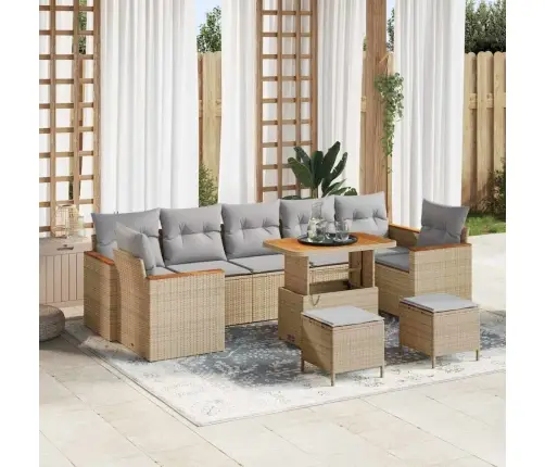 10 Gabalu Dārza Dīvānu Komplekts Ar Spilveniem Bēšs Poli Rotangpalma Akācija Vidaxl