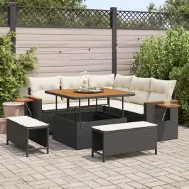 Sodo Sofų Rinkinys 8 Pcs Juoda Poliratanas