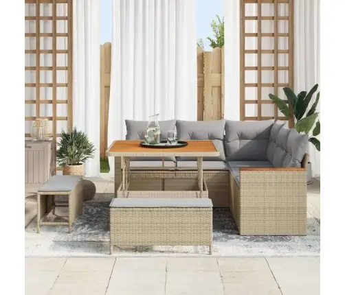 8 Daļu Dārza Dīvānu Komplekts Ar Spilveniem Bēšā Poliratanā Akācijā Vidaxl