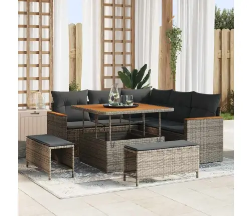 8 Daļu Dārza Dīvānu Komplekts Ar Spilveniem Pelēks Poli Rotangpalma Akācija Vidaxl