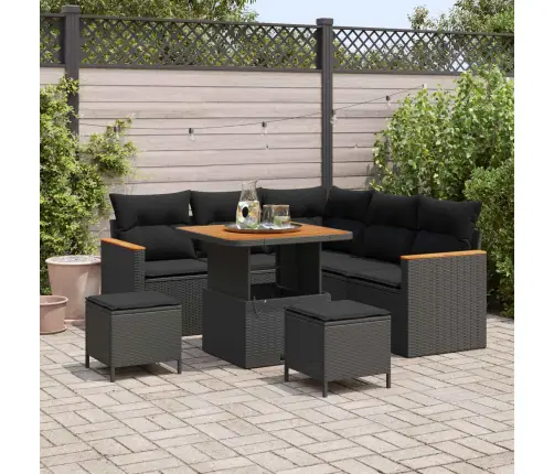 Sodo Sofų Rinkinys 8 Pcs Juoda Poliratanas