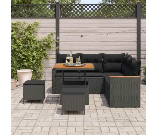 Sodo Sofų Rinkinys 8 Pcs Juoda Poliratanas