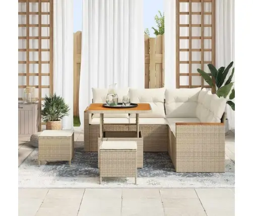 Sodo Sofų Rinkinys 8 Pcs Smėlio Poliratanas