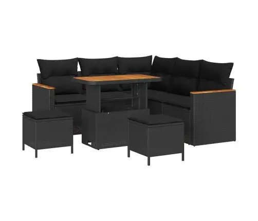 8 Gabalu Dārza Dīvānu Komplekts Ar Spilveniem Melns Poli Rotangpalma Akācijas Vidaxl