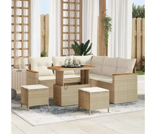 Sodo Sofų Rinkinys Su Pagalve 8 Pcs Smėlio Poli Ratanas