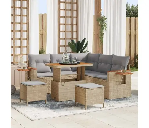 Sodo Sofų Rinkinys 8 Pcs Smėlio Poliratanas