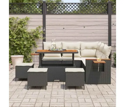 Sodo Sofų Rinkinys 9 Pcs Juoda Poliratanas