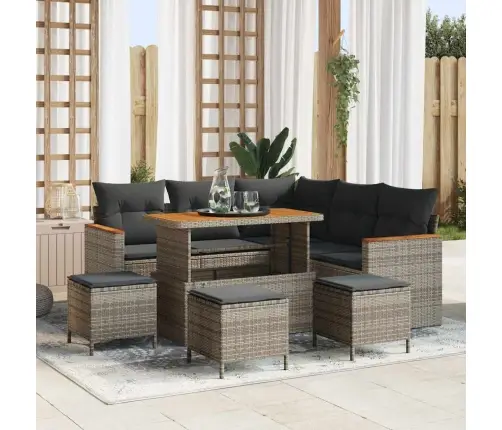 Sodo Sofų Rinkinys 9 Pcs Pilka Poliratanas